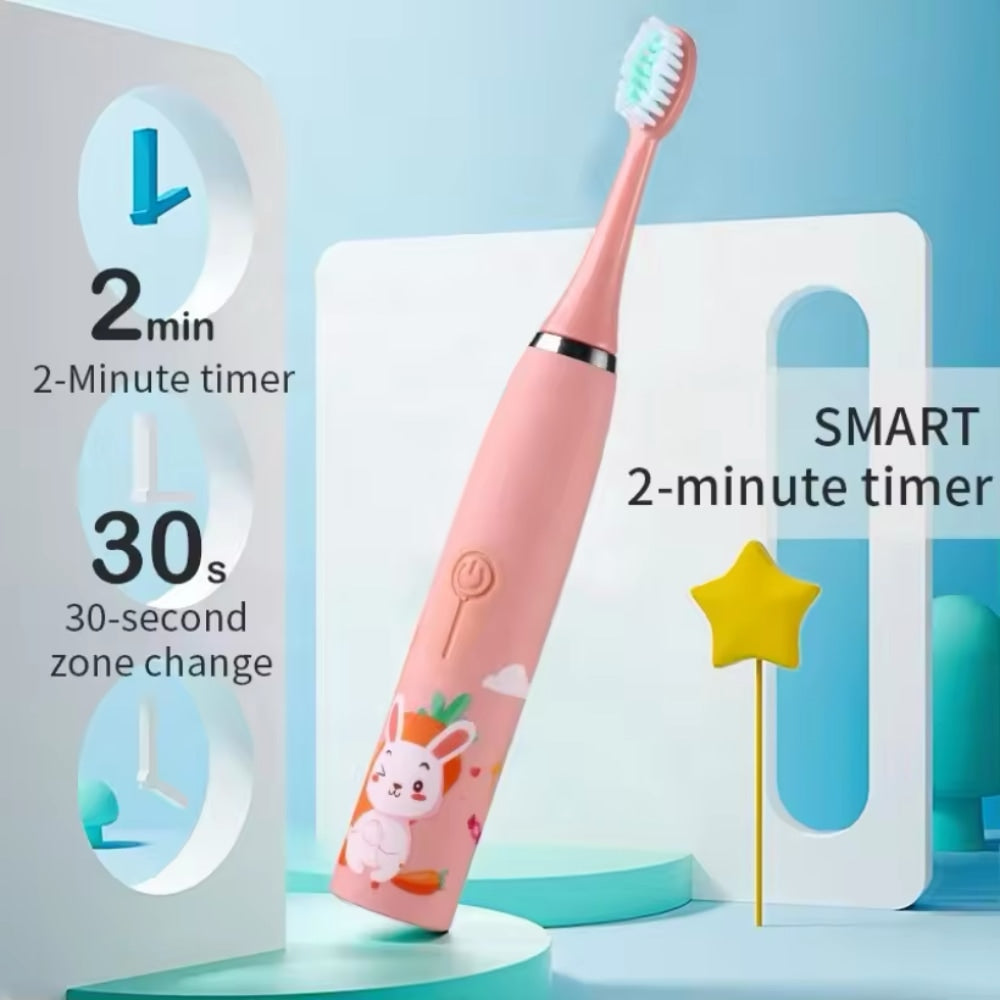Brosse à dents électrique pour enfants avec minuterie intégrée et 4 têtes de brosse supplémentaires