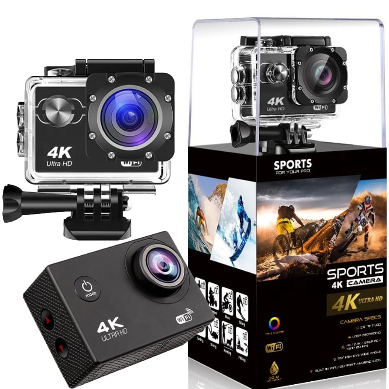 Caméra d'action 4K Ultra HD, étanche, WiFi
