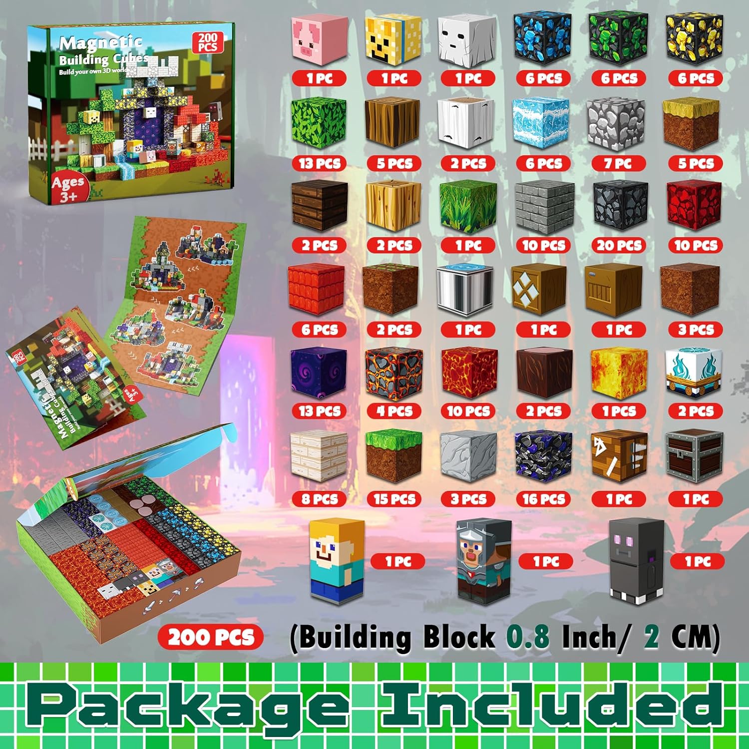 MAGNECRAFT Magnetic Blocks – 200 pcs cubes magnétiques de construction STEM pour enfants dès 3 ans