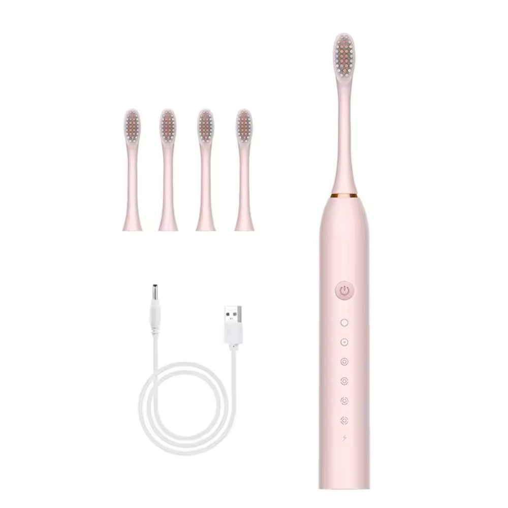 Brosse à dents électrique avec minuterie intégrée, 4 têtes de brossage supplémentaires, base et étui