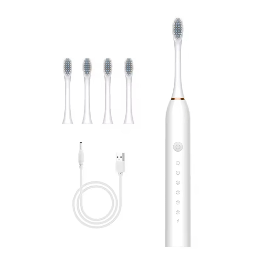 Brosse à dents électrique avec minuterie intégrée, 4 têtes de brossage supplémentaires, base et étui