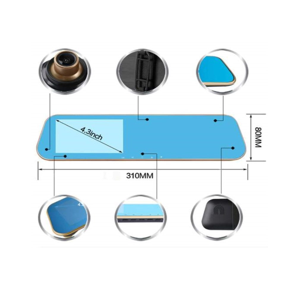Rétroviseur avec caméra de voiture avec écran LCD de 4,3 pouces et enregistreur