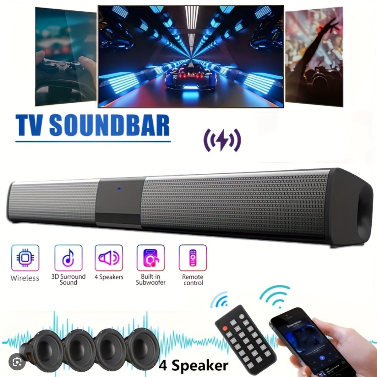 SonicLine 4.0 barre de son Bluetooth – 55 cm, 4 haut-parleurs, son surround