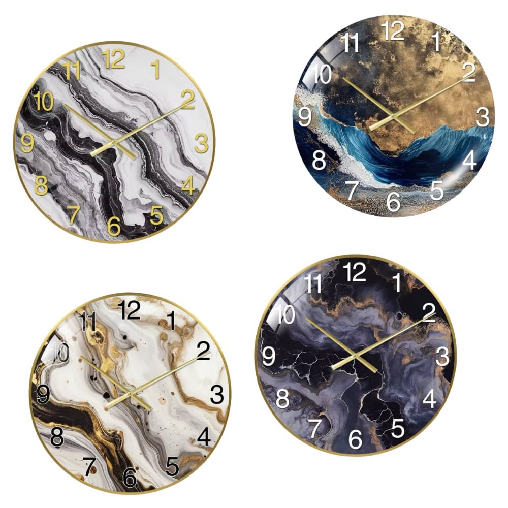 Horloge murale moderne en verre avec design en marbre