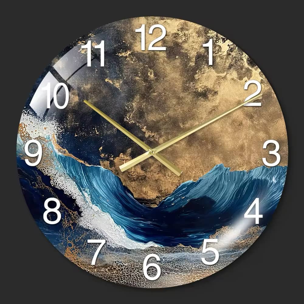 Horloge murale moderne en verre avec design en marbre