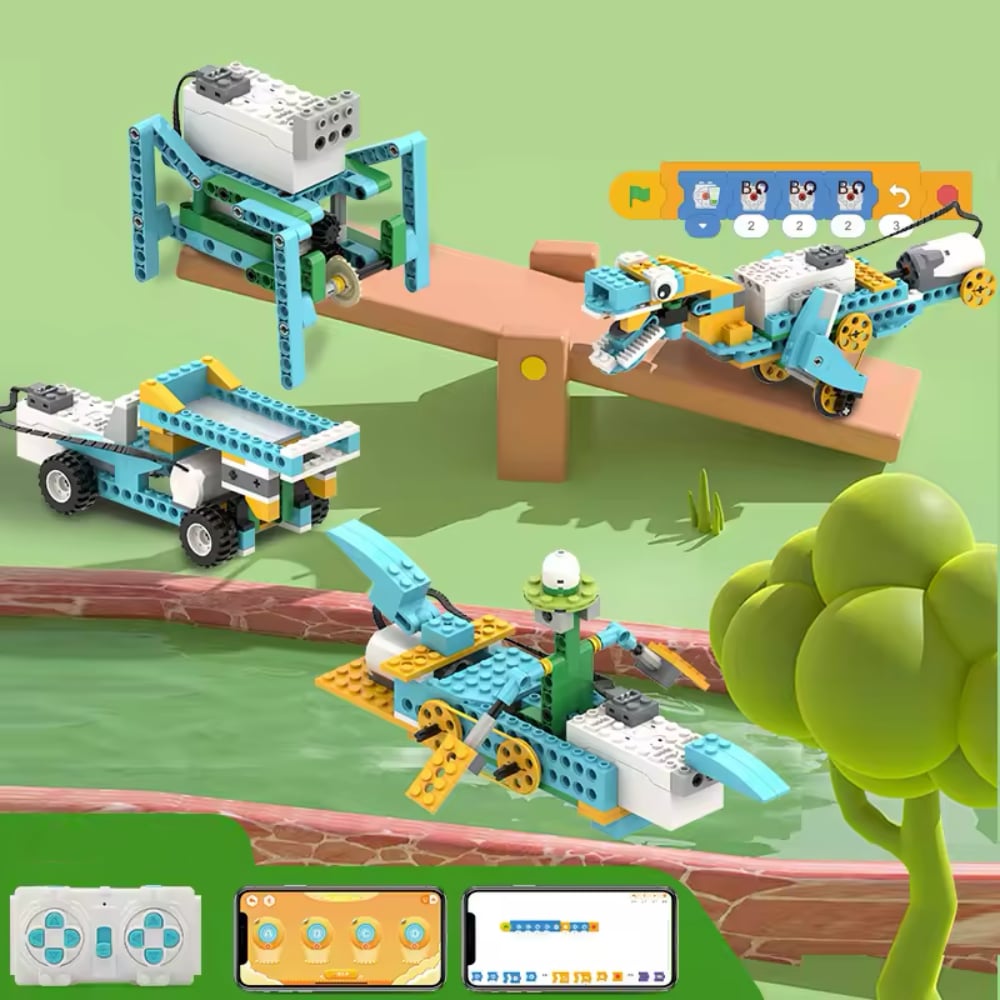 Kit robotique pour futurs ingénieurs 50 en 1 : Kit de blocs connectés Do It Yourself de 606 pièces avec télécommande