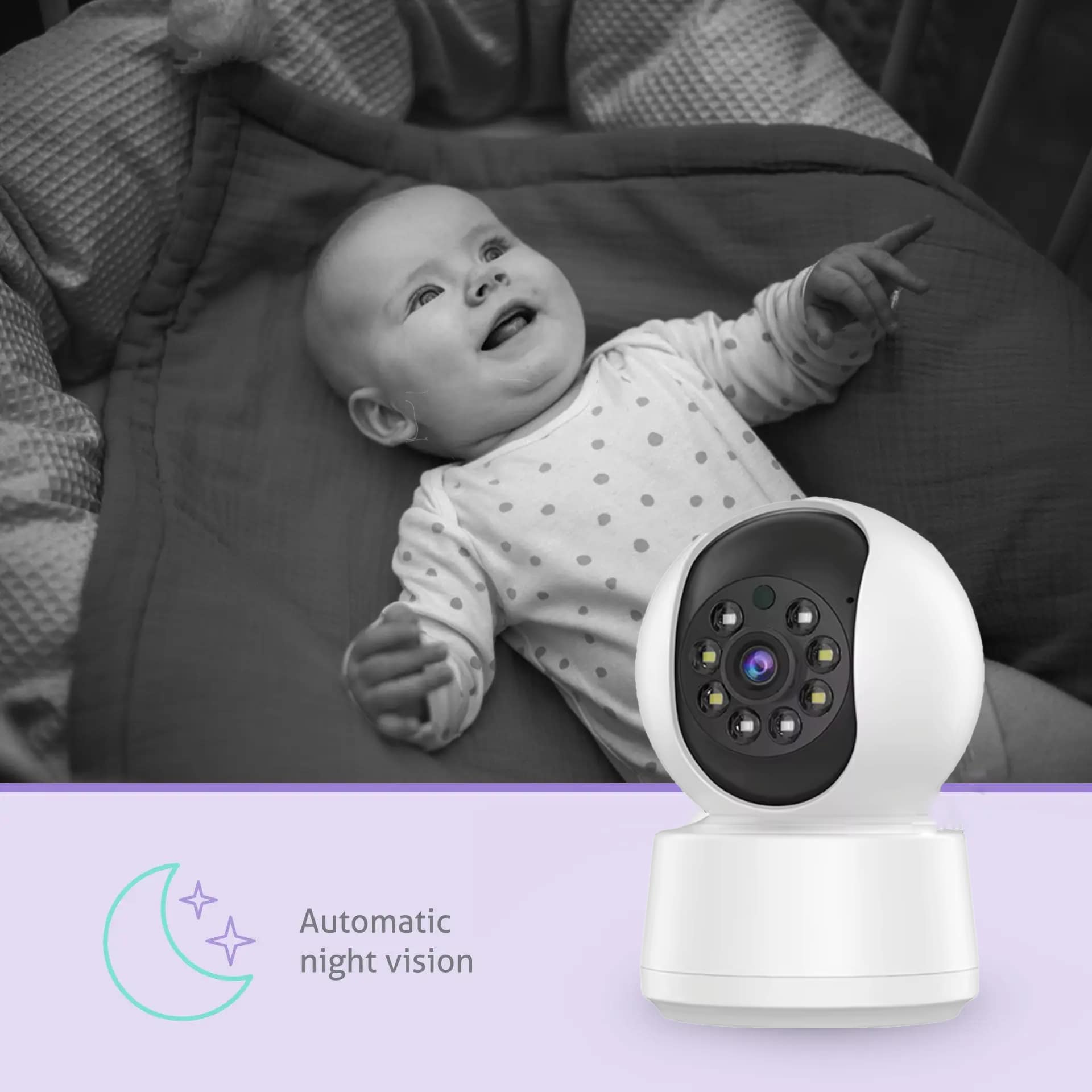 Babyphone sans fil connecté avec vision nocturne et son bidirectionnel