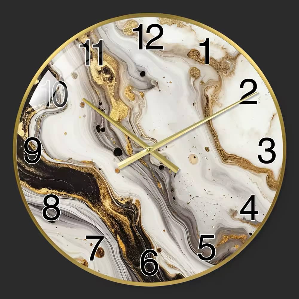 Horloge murale moderne en verre avec design en marbre