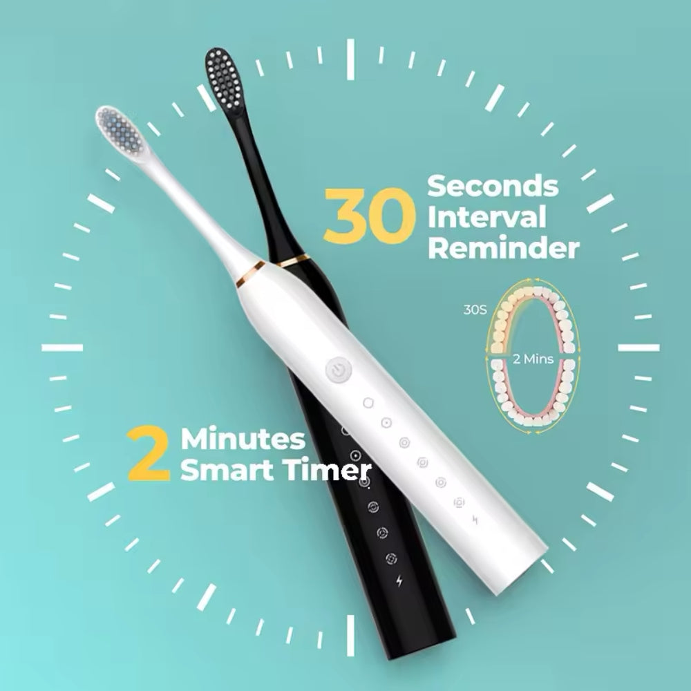 Brosse à dents électrique avec minuterie intégrée, 8 têtes de brossage supplémentaires, base et étui