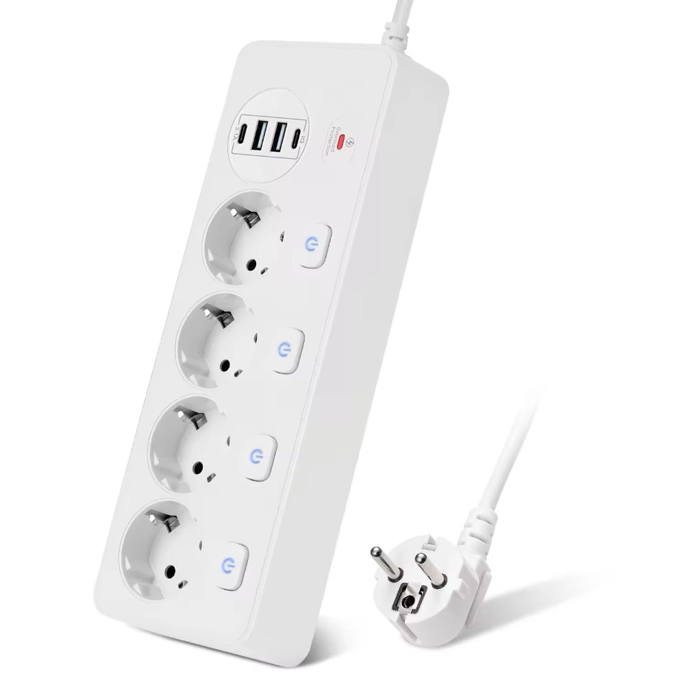 Multiprise avec protection contre les surtensions, interrupteur, x4 Schuko, x2 USB-A, x2 USB-C