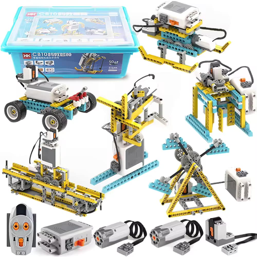 Kit robotique pour futurs ingénieurs 50 en 1 : Kit de blocs connectés Do It Yourself de 606 pièces avec télécommande