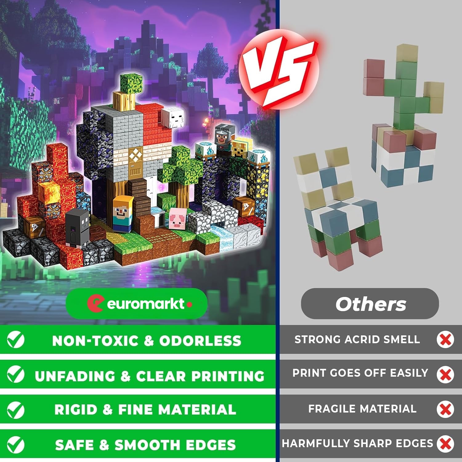 MAGNECRAFT Magnetic Blocks – 200 pcs cubes magnétiques de construction STEM pour enfants dès 3 ans