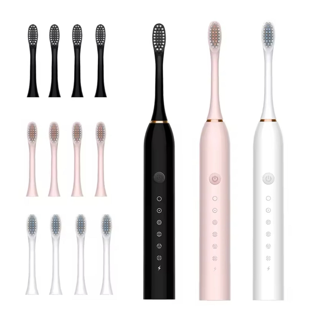 Brosse à dents électrique avec minuterie intégrée, 4 têtes de brossage supplémentaires, base et étui