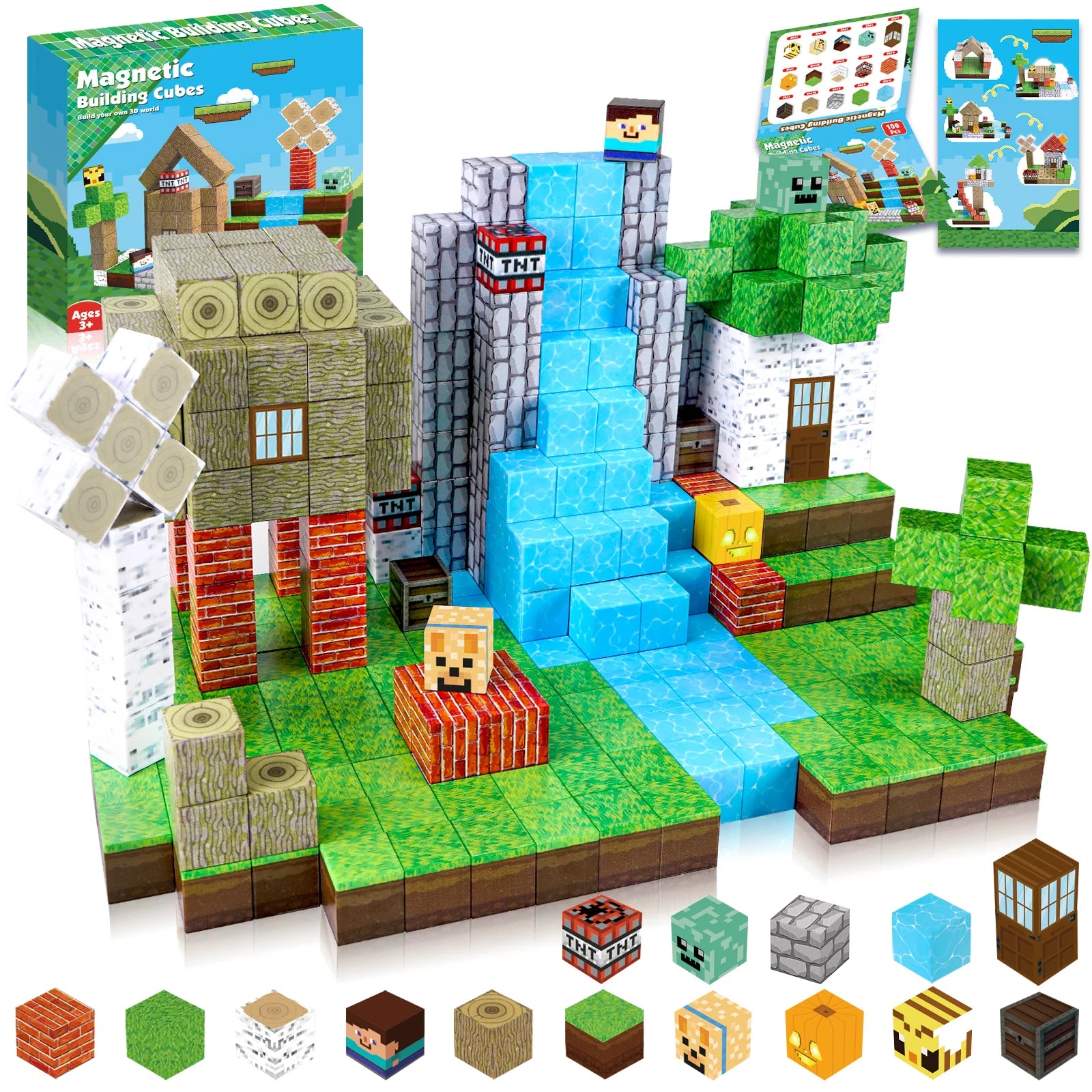 MAGNECRAFT Magnetic Blocks FOREST LIFE – 100 pcs cubes magnétiques de construction STEM pour enfants dès 3 ans